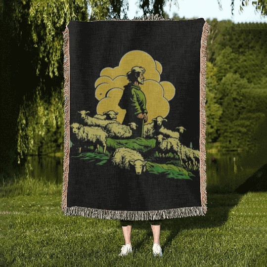 Sheep Farm Farming Farmer Woven Blankets