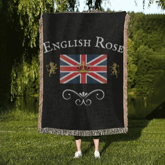 English Rose Union Jack Flag England British Brita Woven Blankets