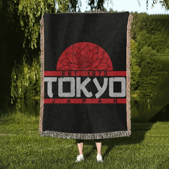 Tokyo Japan Est 1873 Lotus Japanese Woven Blankets