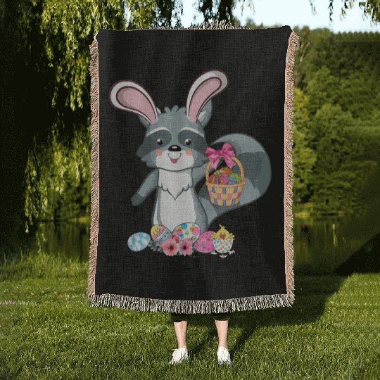 Raccoon Bunny Ears Easter Eggs For Woven Blankets