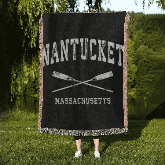 Nantucket Massachusetts Nautical Crossed Oars Woven Blankets