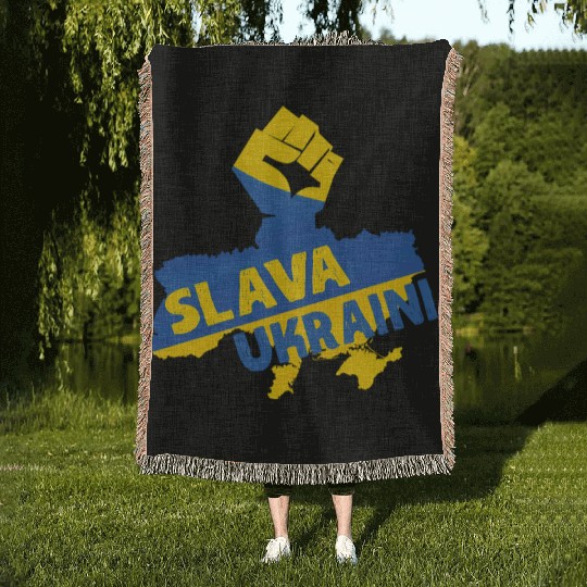 Slava Ukraini Ukraine Support Ukraine Flag Pride Woven Blankets