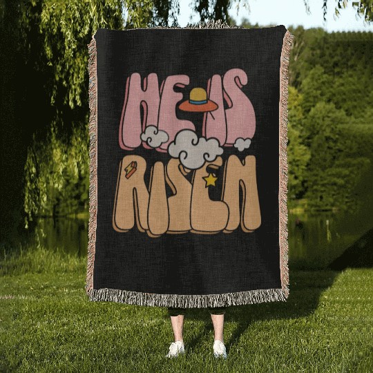 He Is Risen Modern Christian Easter Woven Blankets