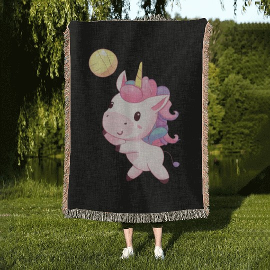 Cute Unicorn Playing Volleyball Woven Blankets