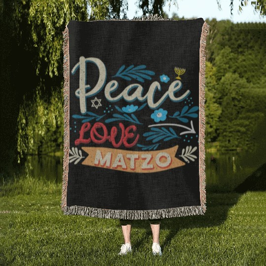 Passover Peace Love Matzo Funny Seder Jewish Holid Woven Blankets
