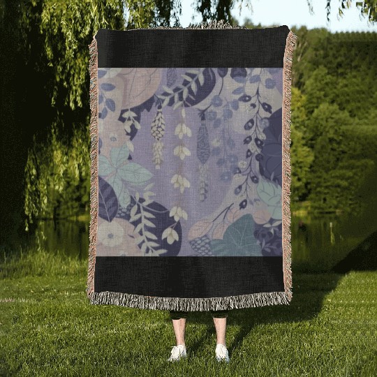 Wisteria Pattern, Japanese Kimono Fabric Pattern Woven Blankets