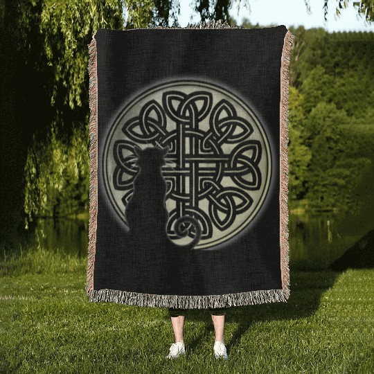 Celtic Knot Cat And The Moon Woven Blankets