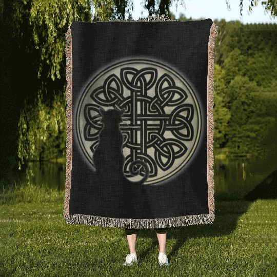 Celtic Knot Cat And The Moon Woven Blankets