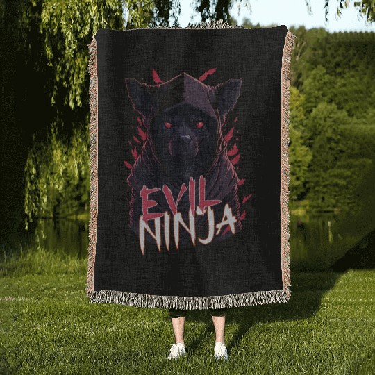 Powerful Boston Terrier Dog Ninja Woven Blankets