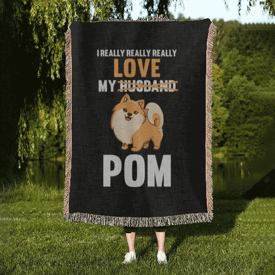 I Love My Husband Pomeranian Woven Blankets