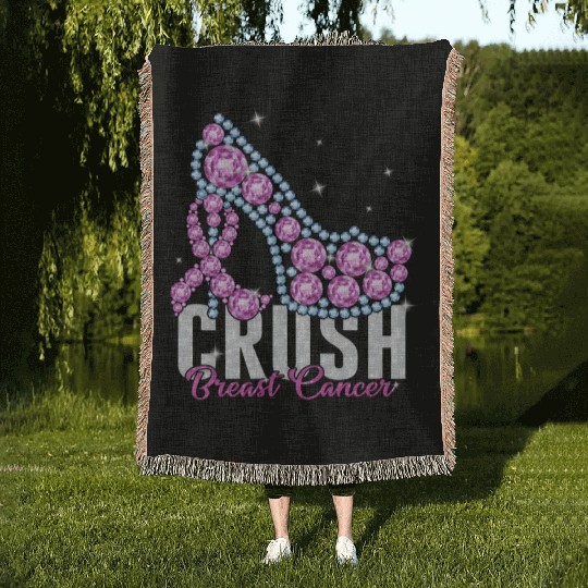 Crush Breast Cancer Bling Ribbon Woven Blankets