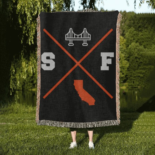 Sf San Francisco California Orange Outline Woven Blankets