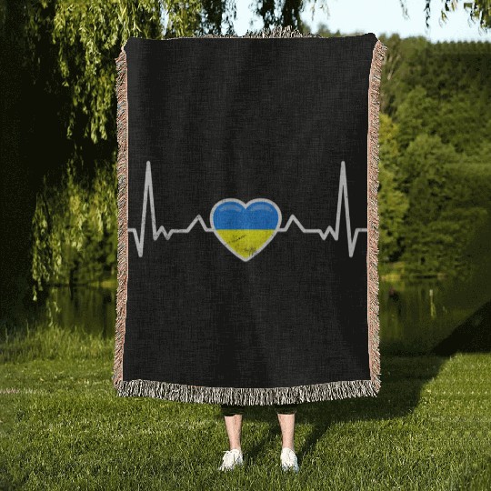 Heartbeat Ukraine Heart Ukrainian Flag Woven Blankets