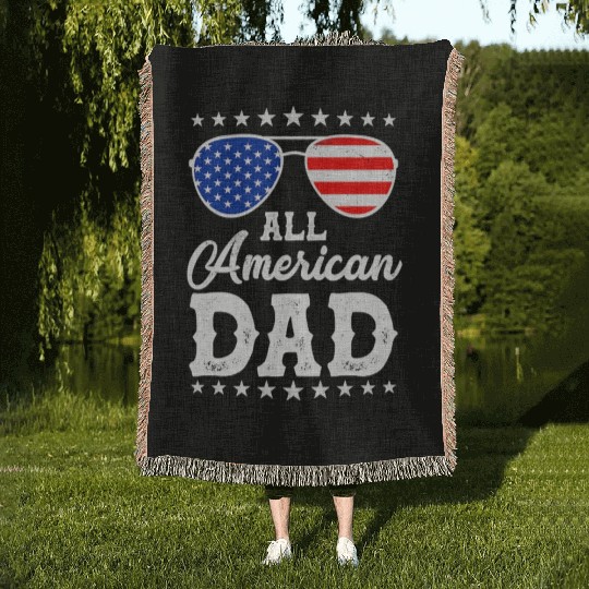 4th Of July Patriotic American Dad Us Woven Blankets