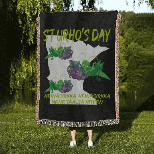 St Urhos Day Grasshopper Grapes Vineyard Minnesota Woven Blankets
