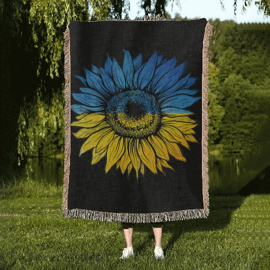 Sunflower Ukraine Ukrainian Flag Stand With Ukrain Woven Blankets