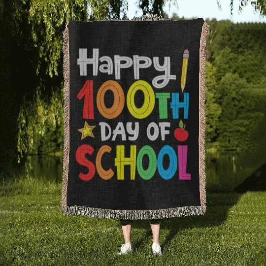 Happy 100Th Day Of School Teacher Rainbow Woven Blankets