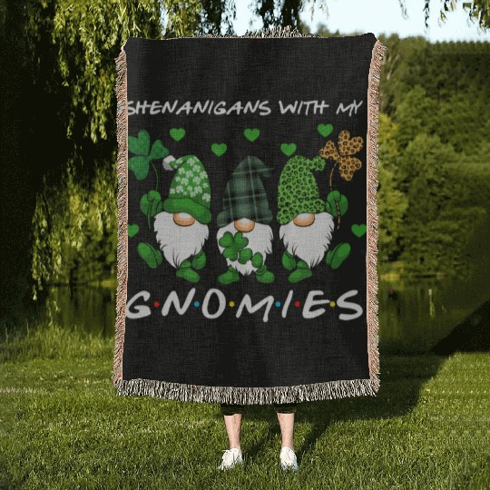 Shenanigans With My Gnomies St Patrick'S Day Gnome Woven Blankets