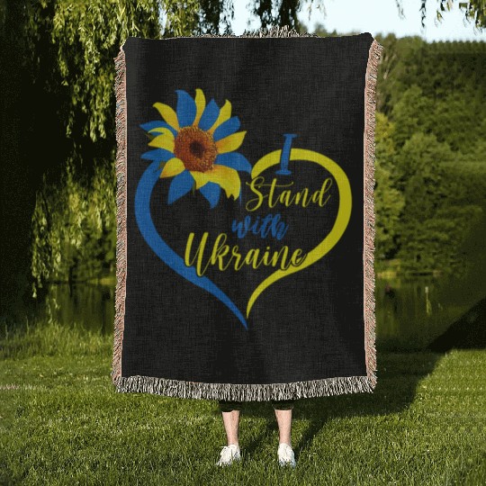 Love Heart Ukraine Sunflower Ukrainian I Stand Wit Woven Blankets