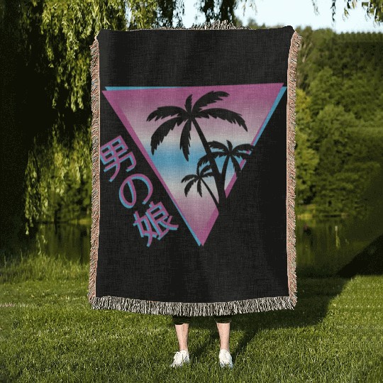 Femboy 80S 90S Palm Tree Japanese Vaporwave Aesthe Woven Blankets