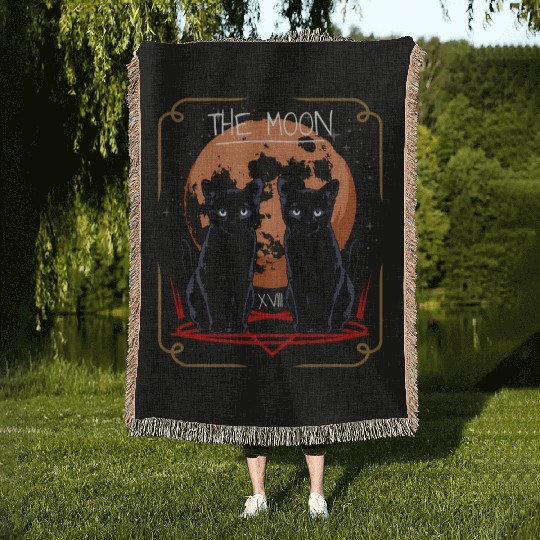 The Moon Tarot Card Bombay Cat Woven Blankets