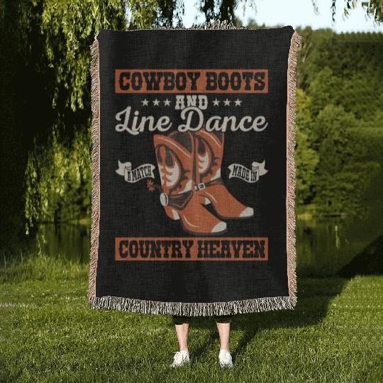 Cowboy Boots And Line Dance Country Music Western Woven Blankets
