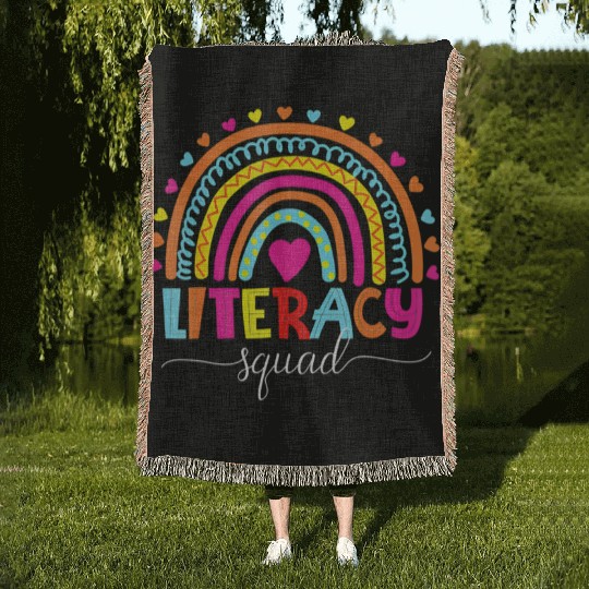 Literacy Squad Reading Teacher Rainbow Back To Sch Woven Blankets
