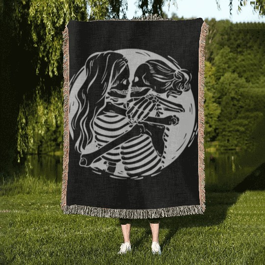 Lesbian Lgbtq Pride Skeletons Kissing Valentine' D Woven Blankets