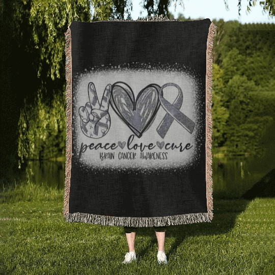 DMM755779Peace Love Cure Gray Ribbon Brain Cancer Woven Blankets