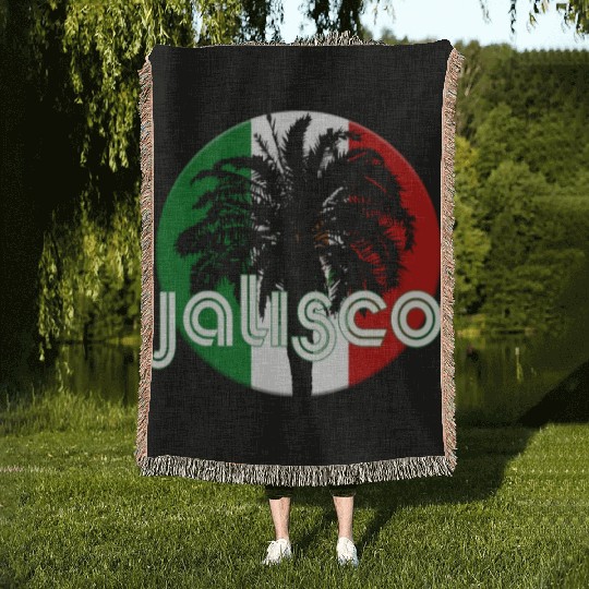 Jalisco Mexico Flag Native Palm Tree Mexican Woven Blankets