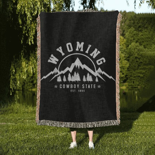 Wyoming The Cowboy State Est 1890 Mountains Woven Blankets