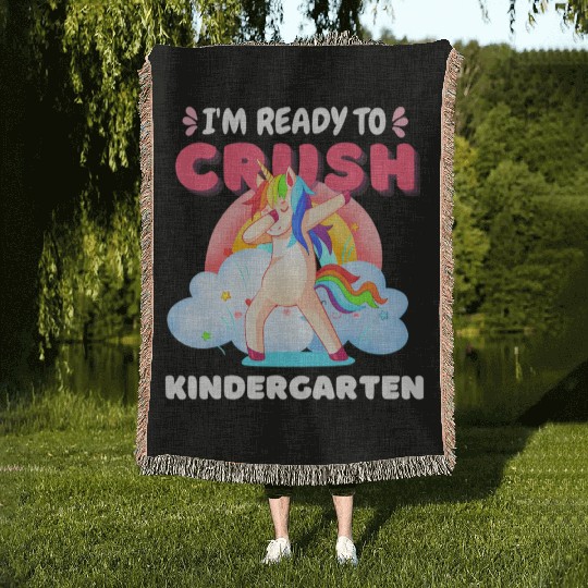 Kindergarten Unicorn Rainbow Back to School Woven Blankets