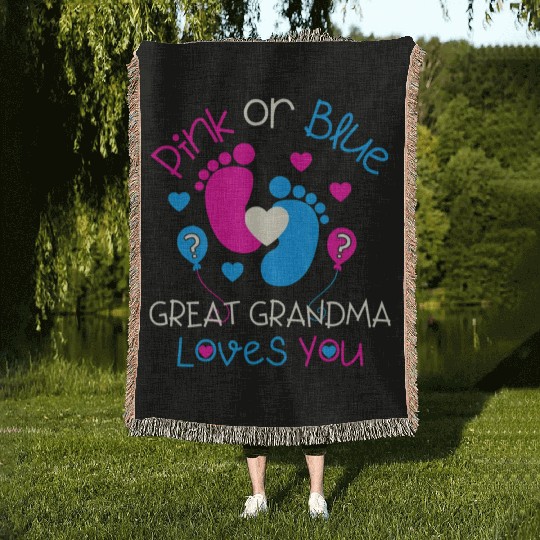 Pink Or Blue Great Grandma Loves You Gender Reveal Woven Blankets