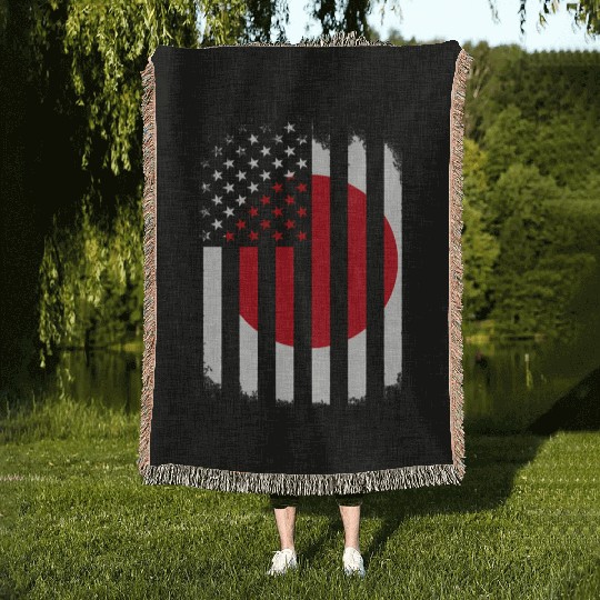 Japan And America Flag Japanese American Flag Woven Blankets