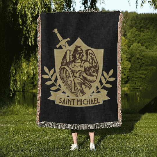 Saint Michael Patron Saint of Police Officers Woven Blankets