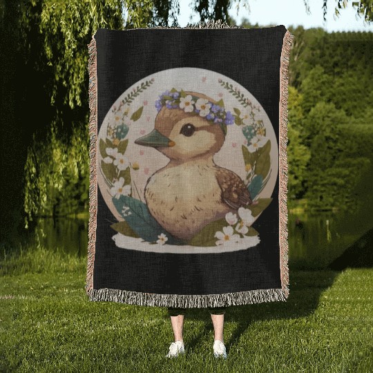 Cottagecore Cute Baby Duck Flower Kawaii Duckling Woven Blankets