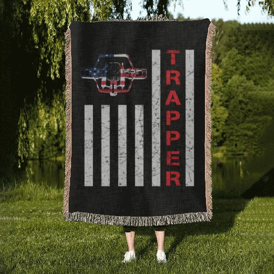American Flag Trapping For Trappers And Hunters Woven Blankets