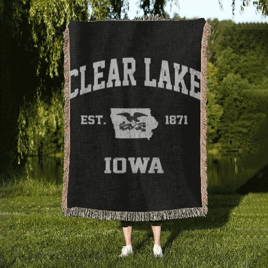 Clear Lake Iowa Ia State Athletic Style Woven Blankets