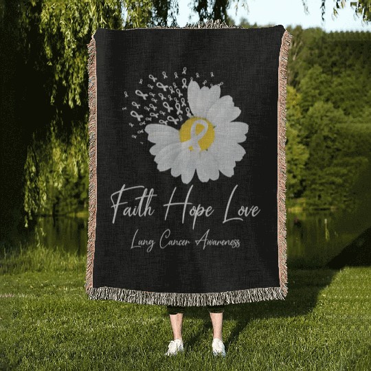 White Flower Ribbon Faith Hope Love Lung Cancer Aw Woven Blankets