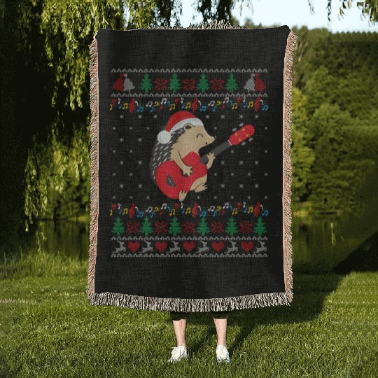 Hedgehog Ugly Ukulele Family Woven Blankets