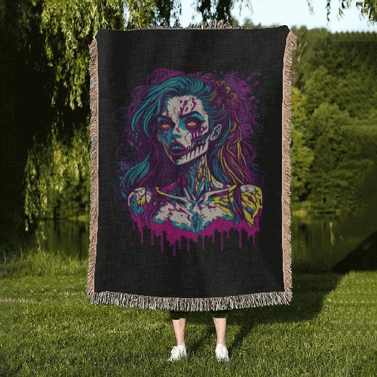 Zombie Girl Woven Blankets