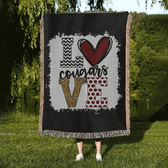 Cougars Mascot Love School Spirit Fantastic Woven Blankets
