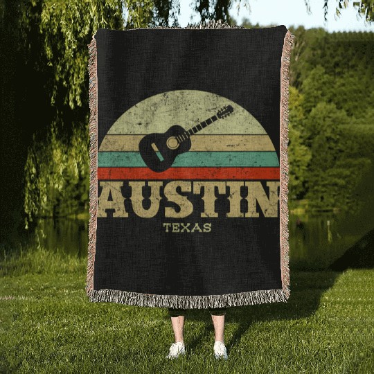 Austin Texas Guitar Lone Star State Woven Blankets