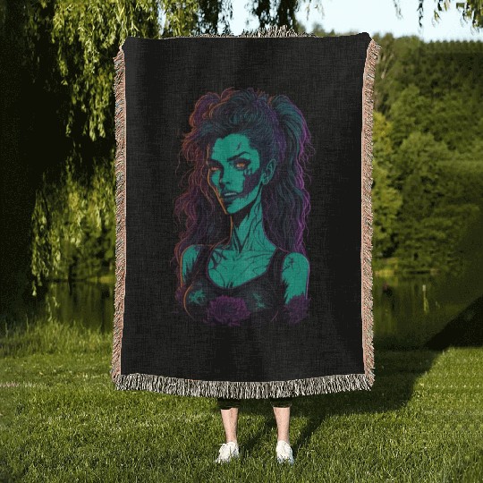 Zombie Girl Woven Blankets