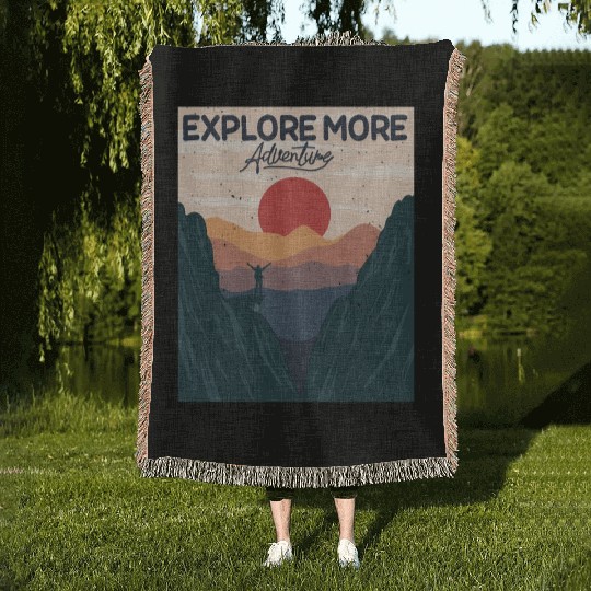 Adventure Explore More Sunset Hills Camping Mounta Woven Blankets