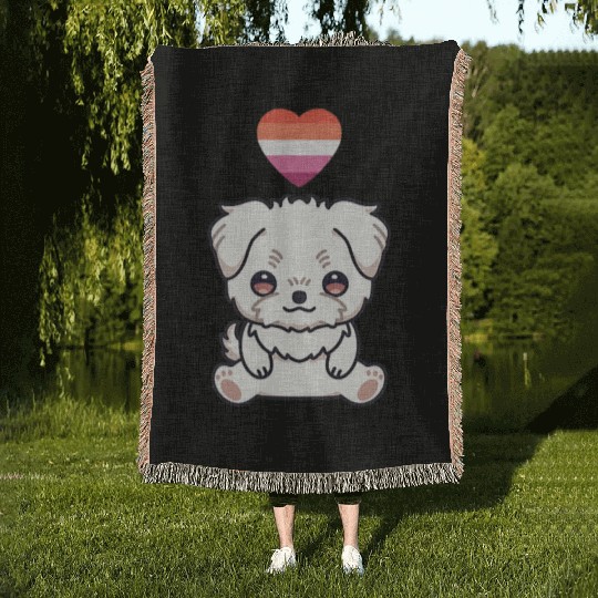 Lesbian Maltese Dog Lgbtq Orange Woven Blankets