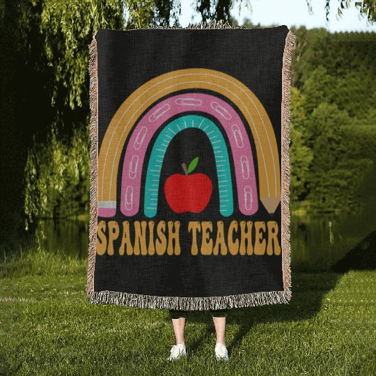Spanish Teacher Rainbow Pencil Back To School Appr Woven Blankets