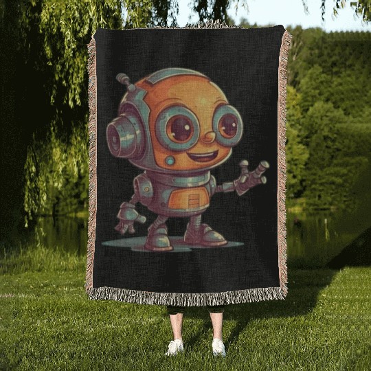 Cute waving robot illustration technology friendly Woven Blankets