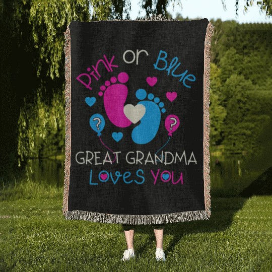Pink Or Blue Great Grandma Loves You Gender Reveal Woven Blankets