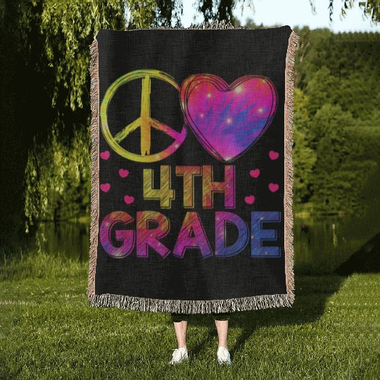 Tie Dye Peace Love 4th Grade Teacher Student Back Woven Blankets